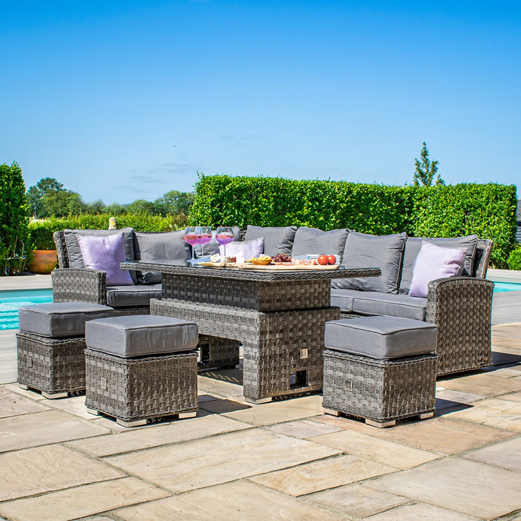 Dakota Fields Blaisdell Rectangular Corner Rattan Dining Set with